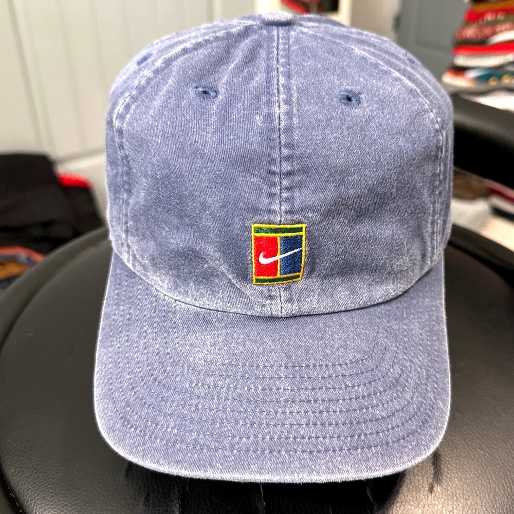 Nike Court Heritage Washed Blue Cotton Adjustable Strapback Dad Hat Cap OSFA